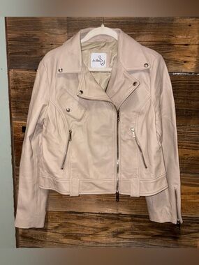 Luxe Beige Moto Jacket by Sam Edelman 100% Genuine Leather